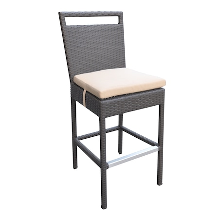 Armen Living Tropez Outdoor Patio Wicker Barstool with Water Resistant Beige Fabric Cushions LCTRBABE